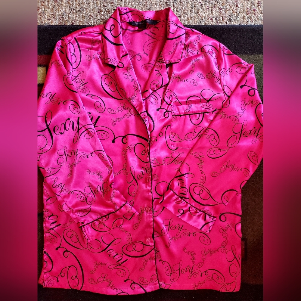 Victoria's Secret RARE VINTAGE 2pc satin hot pink "Sexy" pajamas